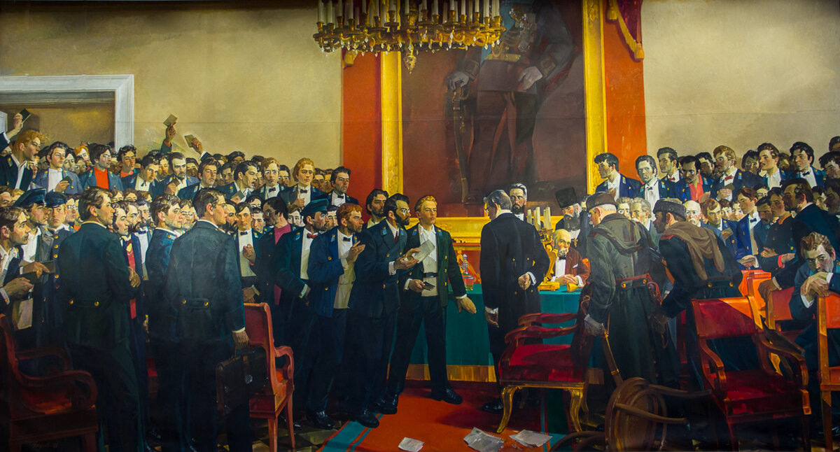 В.И.Ленин на студенческой сходке в Казанском университете в 1887 г.