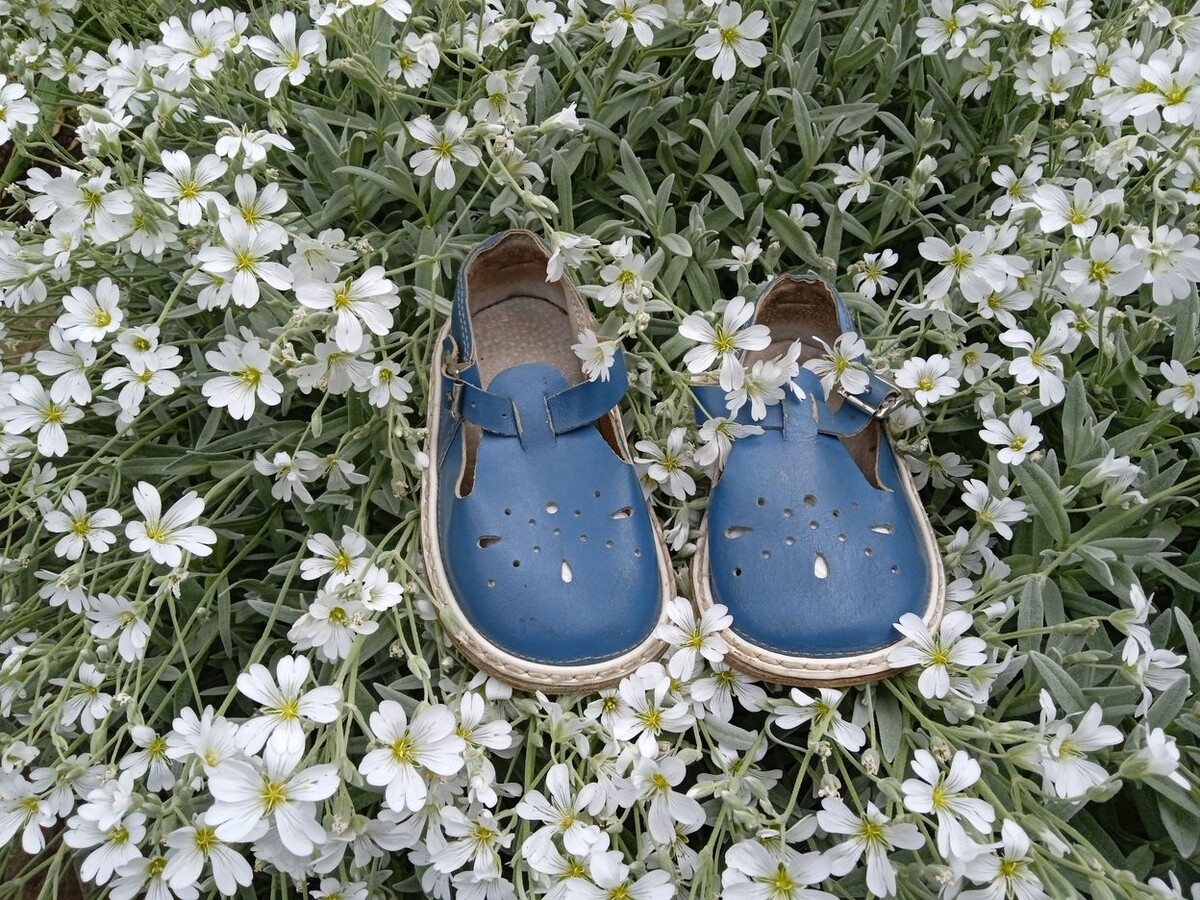 Собственное фото автора от 21 мая 2025 г. Сандалии сына. Фото в цветнике.