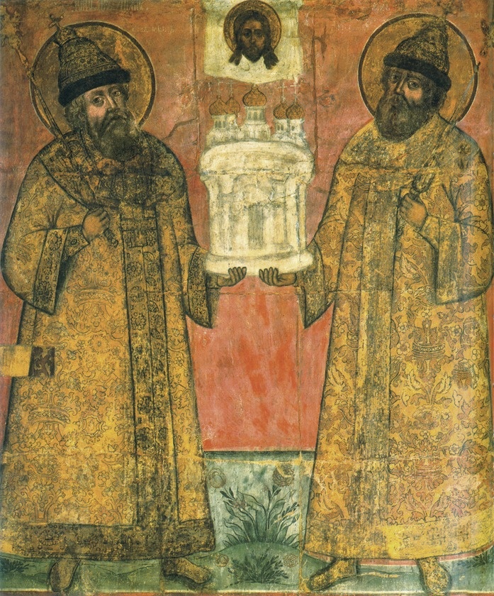 Михаил Федорович (слева) и Алексей Михайлович. Фреска из кафедрального Новоспаского монастыря в Москве