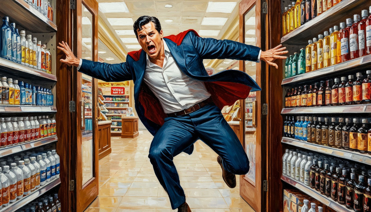  Он буквально проламывает дверь своим телом, как супермен.