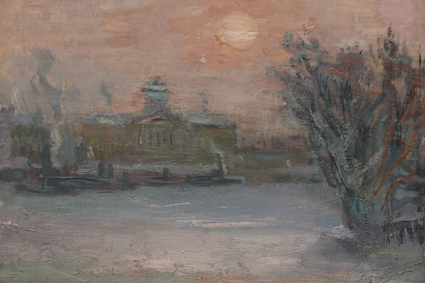 Георгий Траугот, «Нева с Пушкинским домом», 1942