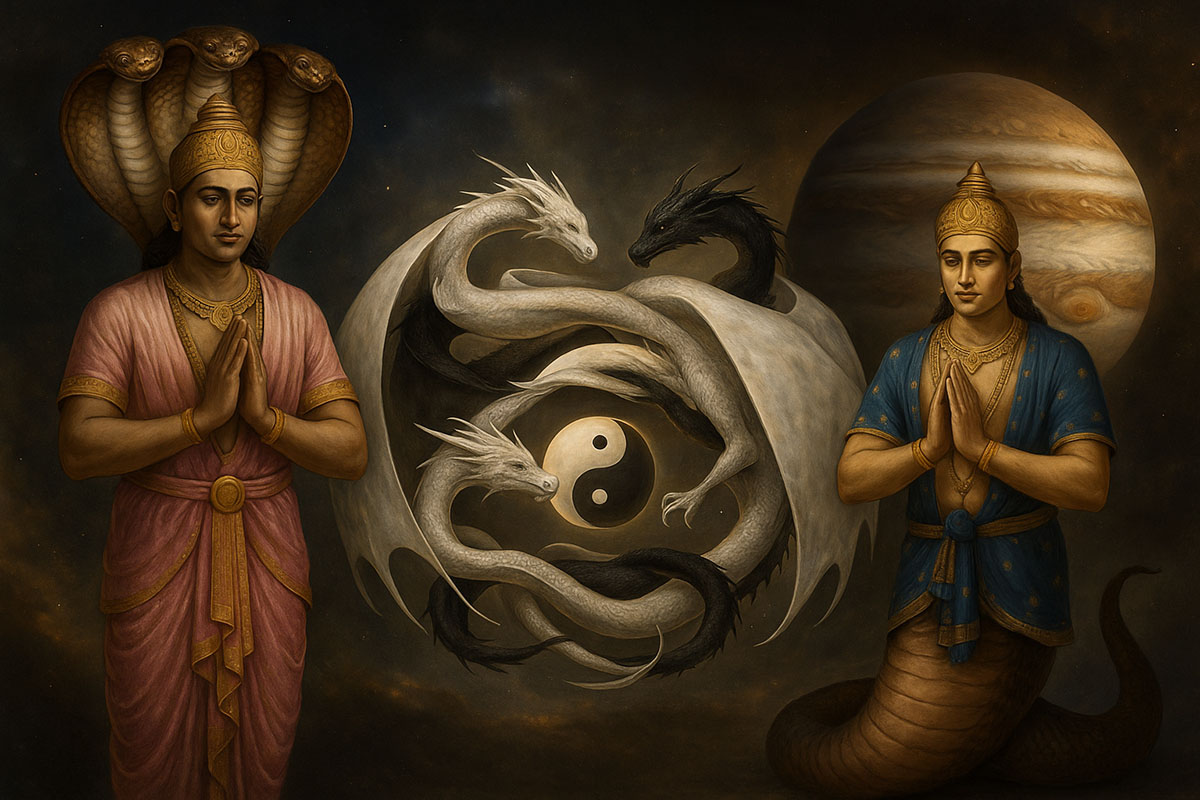 Раху и Кету — олицетворение кармы и судьбы в ведической астрологии. Источник: нейросеть 