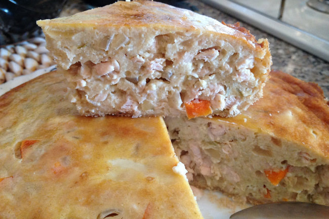    Творожный пирог с овощами и курицей