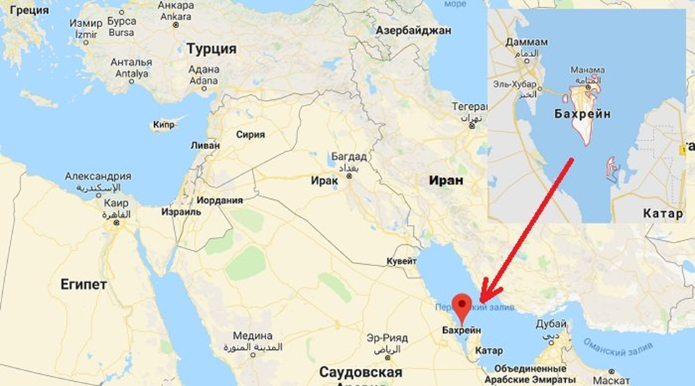 На карте Бахрейн – точка в Персидском заливе