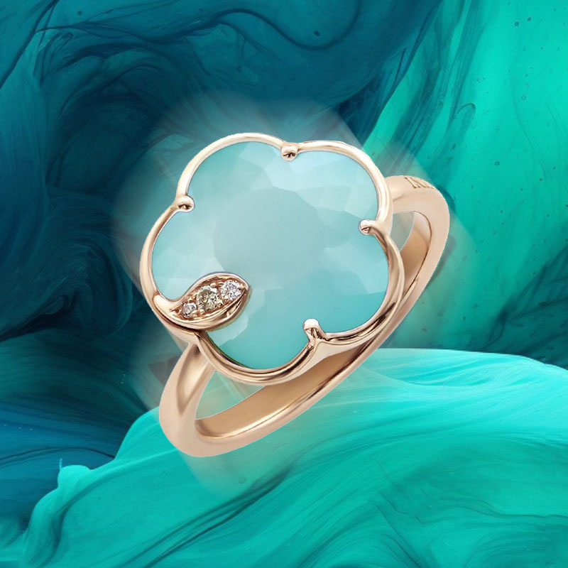 Кольцо Pasquale Bruni Ton Joli из розового золота с бриллиантами, бирюзой и горным хрусталем