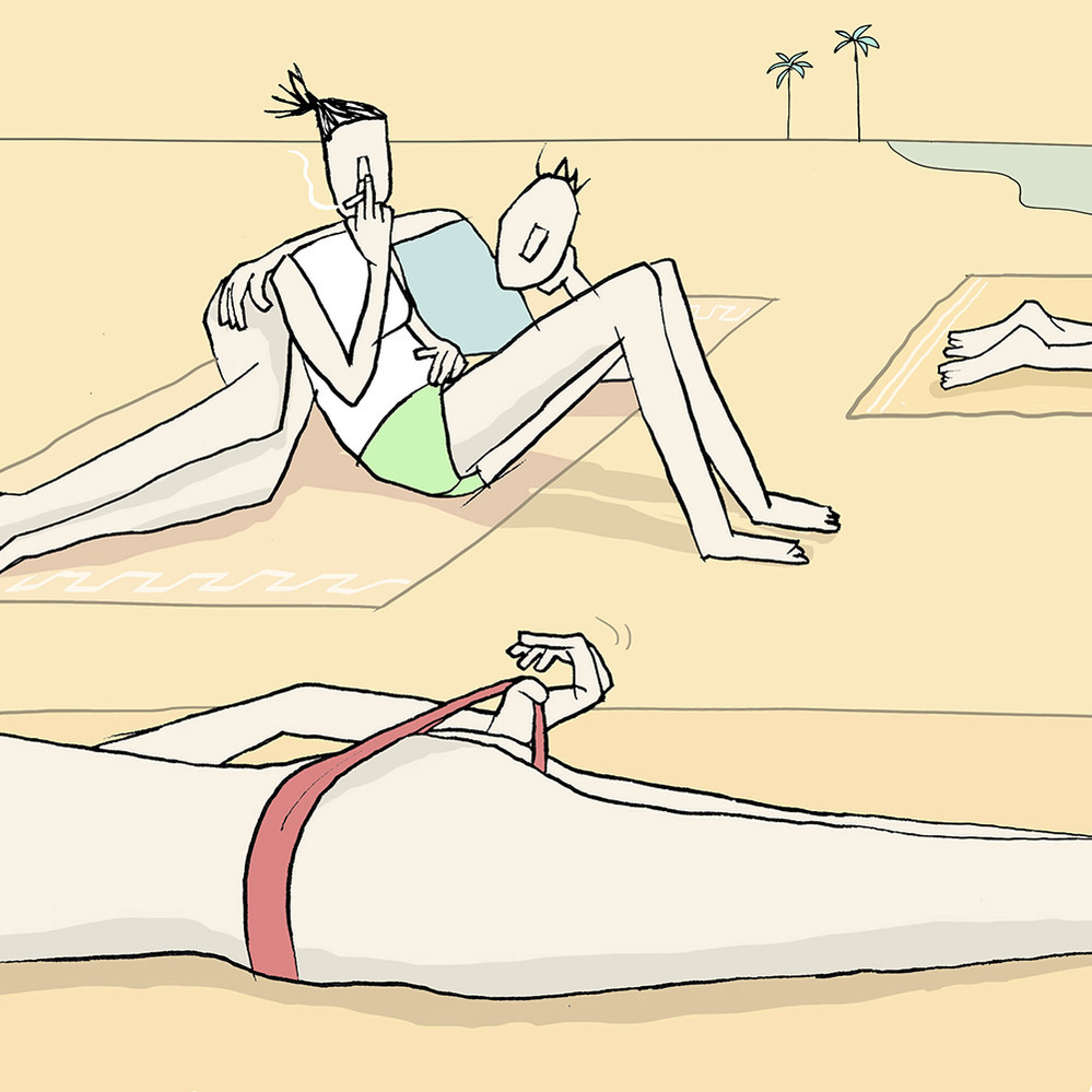 КАРИКАТУРА ОТ ХУДОЖНИКА ИЗ ИЗРАИЛЯ ЮВАЛЯ РОБИЧЕКА / Yuval Robichek / МОМЕНТ ИСТИНЫ НА ПЛЯЖЕ