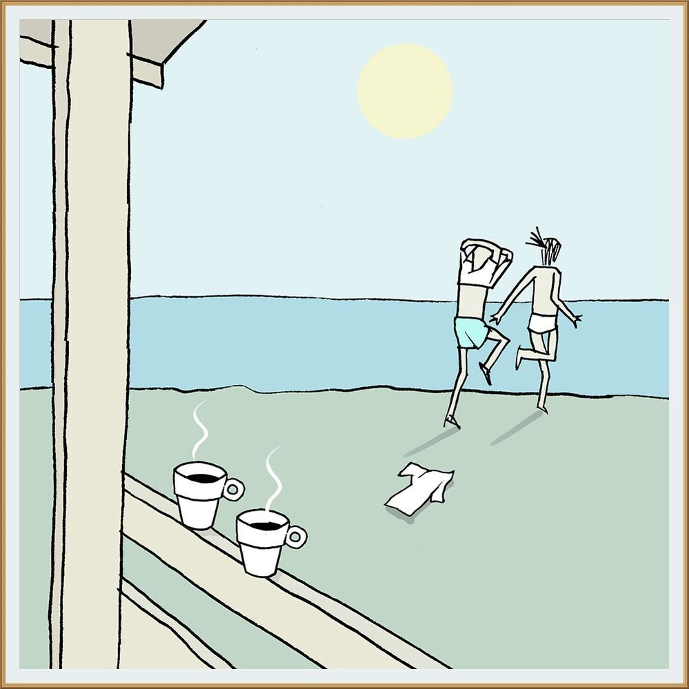 КАРИКАТУРА ОТ ХУДОЖНИКА ИЗ ИЗРАИЛЯ ЮВАЛЯ РОБИЧЕКА / Yuval Robichek / КОФЕ И КУПАНИЕ