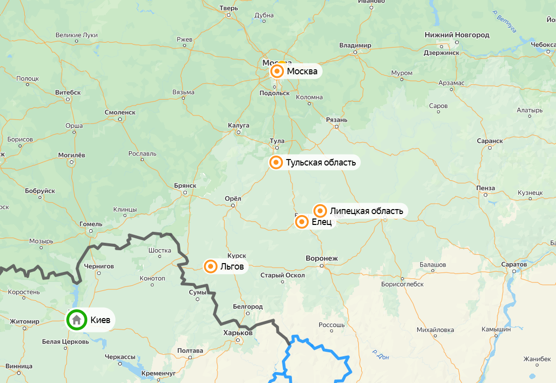 Карта налета украинских беспилотников на территорию РФ. Фото: скриншот Яндекс Карты