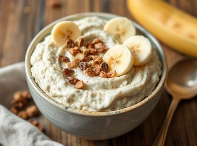 Взбитая овсянка с творогом и бананом 