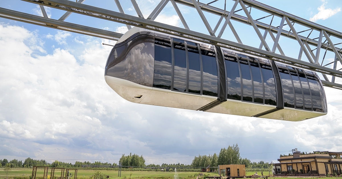    Подвесной бирельсовый пассажирский трехсекционный юнимобиль повышенной комфортности / © Unitsky String Technologies Inc.