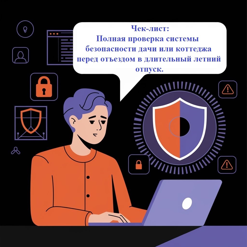 Полная проверка системы безопасности дачи или коттеджа перед отъездом в длительный летний отпуск.