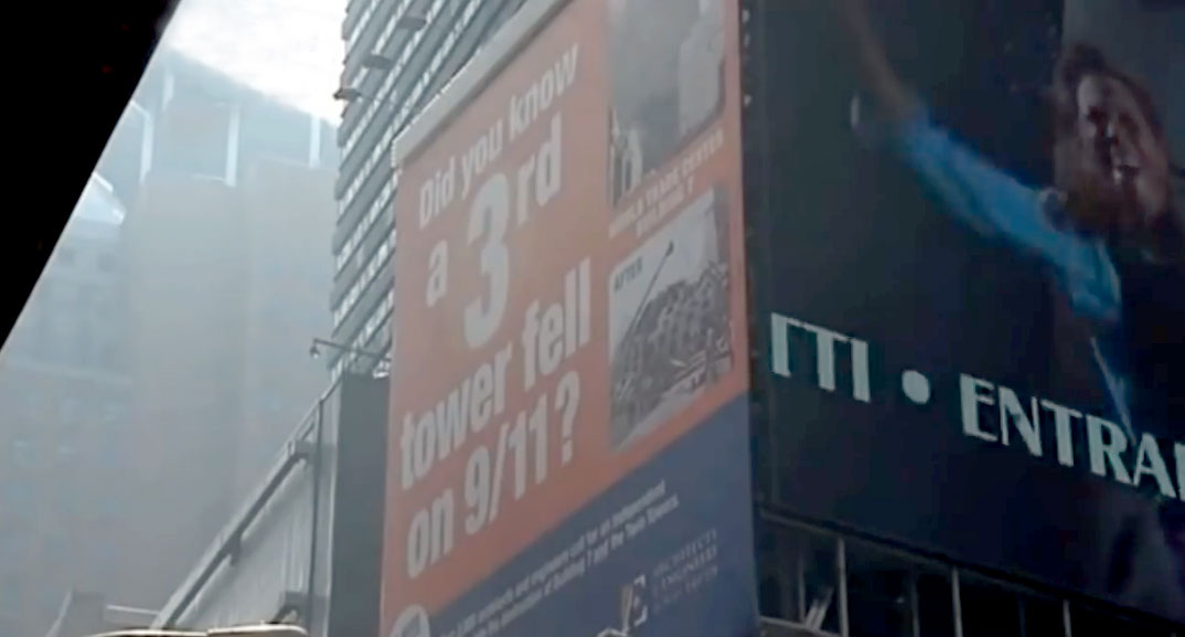 В 2013 году журналисты провели на Манхэттене эксперсс-опрос проходивших мимо этого баннера прохожих. Людей спрашивали, сколько башен рухнули 11 сентября 2001 года. Большинство, не задумываясь, ответили: две