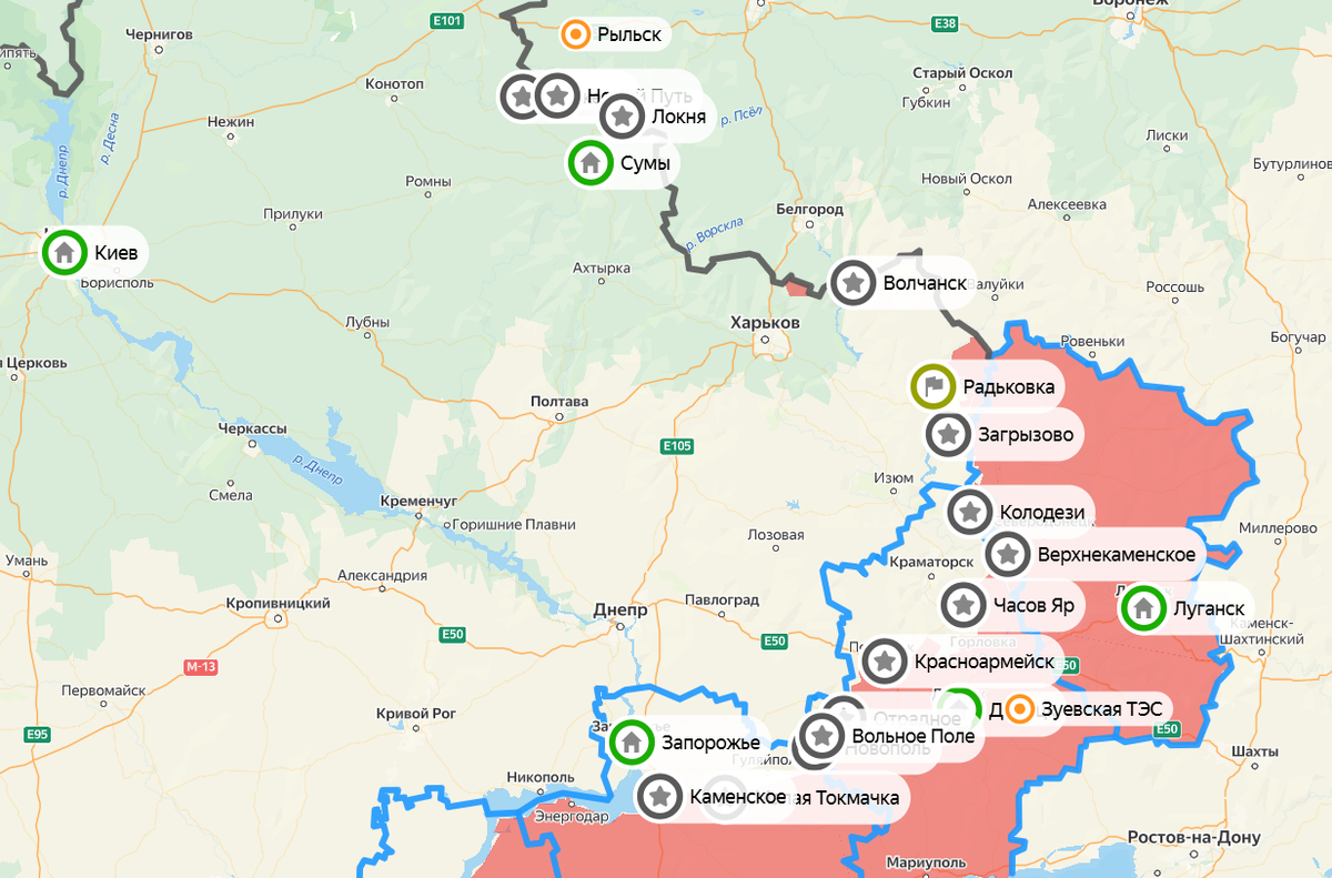 Карта СВО на 23 мая. Фото: скриншот Яндекс Карты