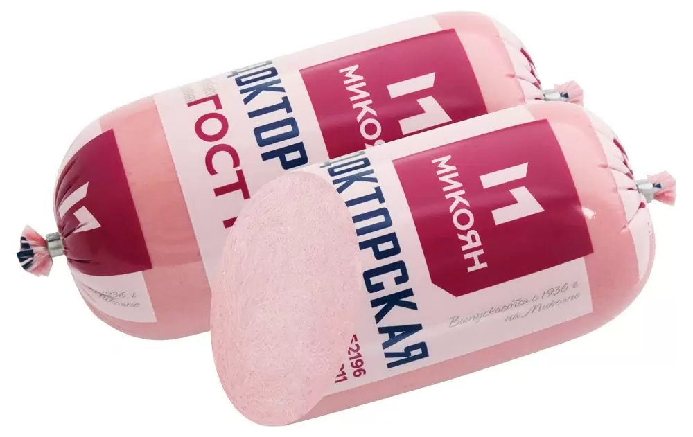 Современная "Докторская" колбаса от Микояновского мясокомбината. Фото отсюда: https://megamarket.ru