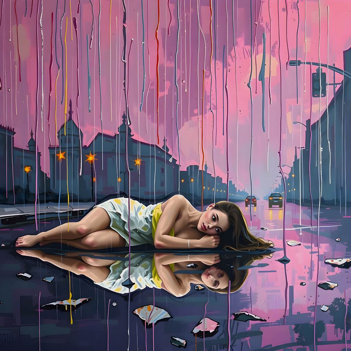 Розовой ночью. Иллюстрация создана с помощью нейросетей Flux Schnell и DreamAl и программы Photoshop.