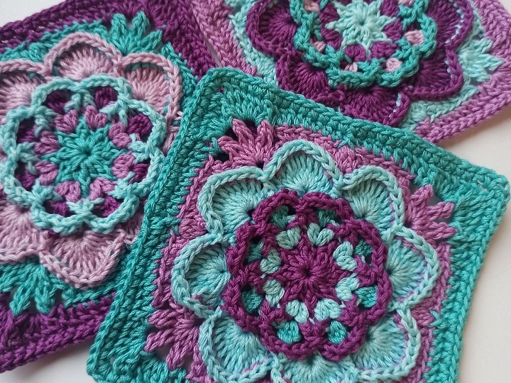 Цветочный бабушкин квадрат крючком #3. Мастер-класс