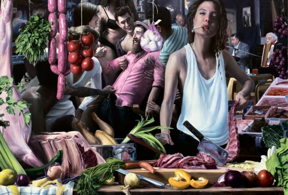 КАРТИНА ХУДОЖНИКА МАРИО ПАВЕСЫ / Mario Pavez / *1974 /  Чили / Испания / МЯСНИК / Холст, масло, 2018 год