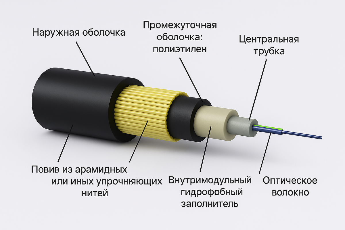 Строение оптического кабеля