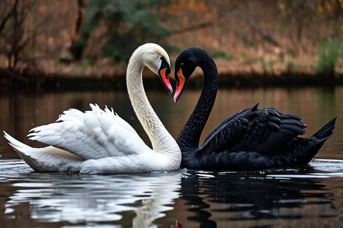 Эти грациозные птицы с древних времен стали символом любви и верности. Нейросеть shedevrum.ai