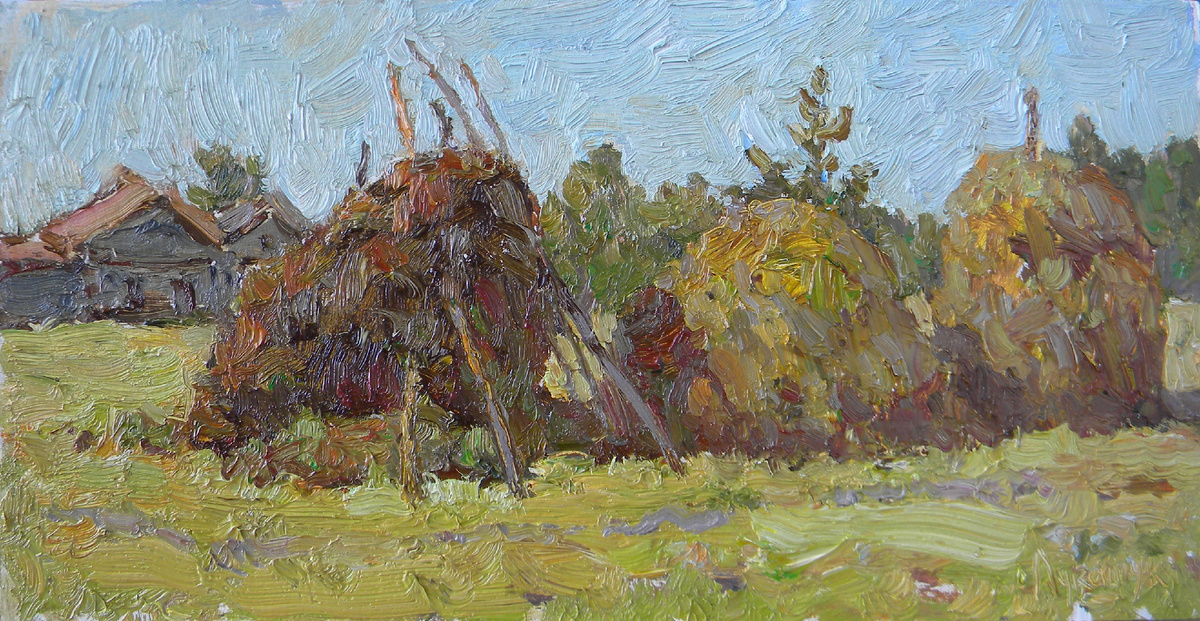 Николай Лукашук "Три стожка" 2017 картон, масло 20х40