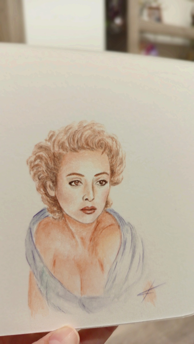 Портрет акварелью на бумаге. Это американская актриса Вирджиния Мэдсен.