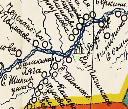 Фрагмент карты Екатеринбургского ведомства и провинции Соли-Камской 1736 год.