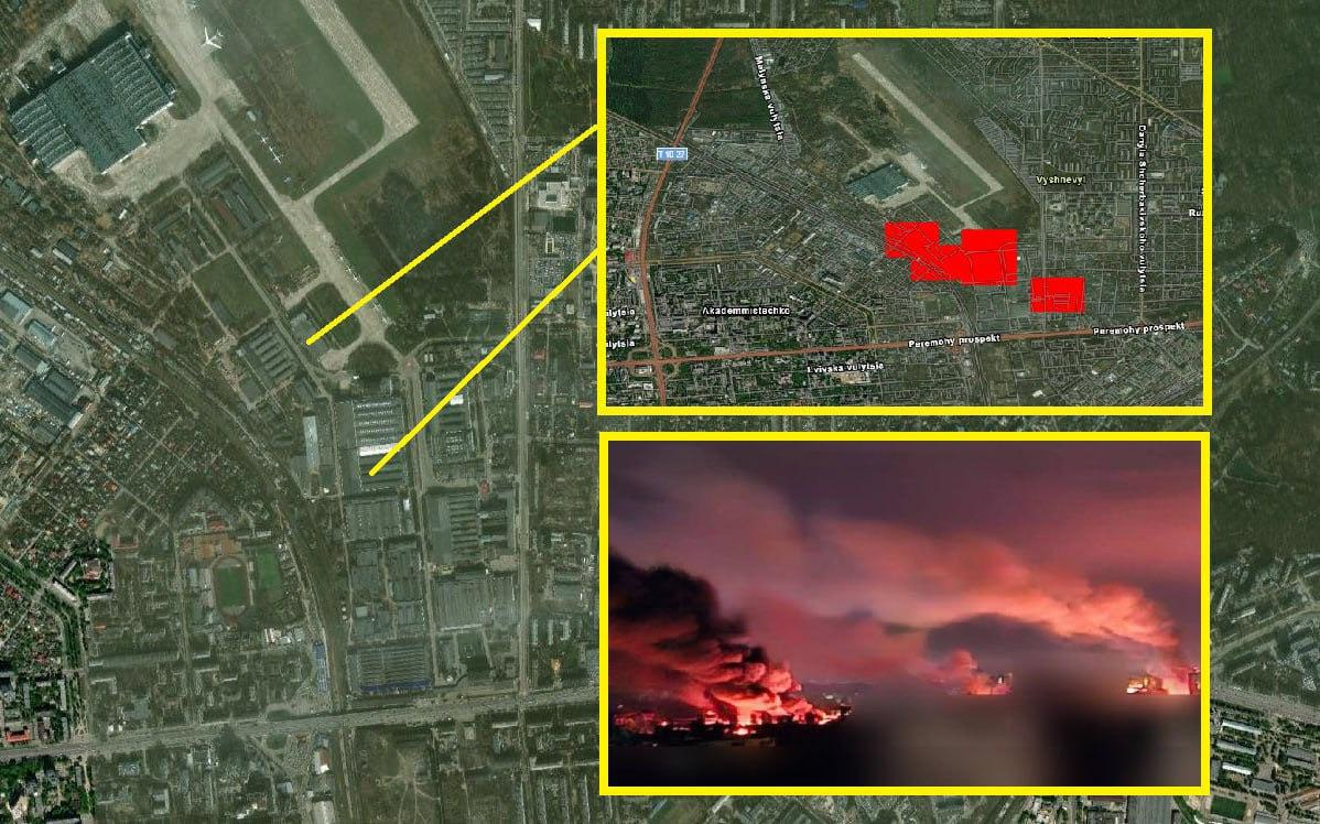 Карта NASA. Удар по заводу “Антонов” в Киеве. Источник: https://t.me/RVvoenkor/92215