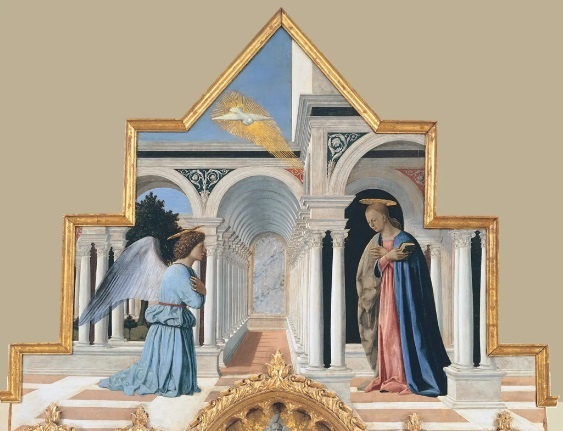 Пьеро делла Франческа. Благовещение. Полиптих Святого Антония. Верхняя часть. 1470-е.