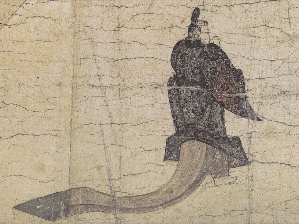 Длинный шлейф ситигасанэ. Фрагмент свитка Tokiwa Mitsunaga, XII в.