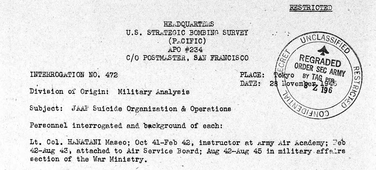 Вводная часть протокола допроса подполковника Ханатани.