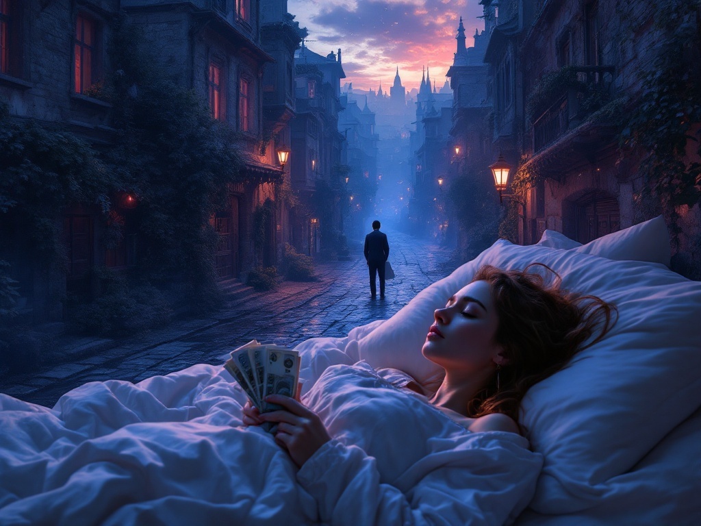    К чему такое снится: Я нарисую мужчину, стоящего на темном угловом перекрестке старинного города. В одной руке он зажимает пучок банкнот, а взгляд его обращен через плечо, будто он следи