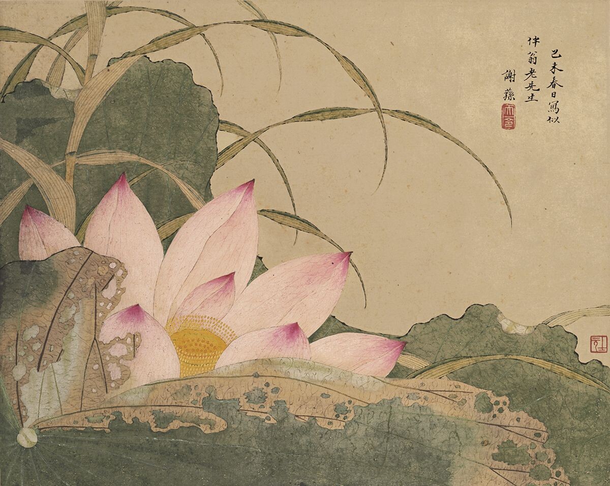 Лотос в технике гуньби -«тщательная кисть». 