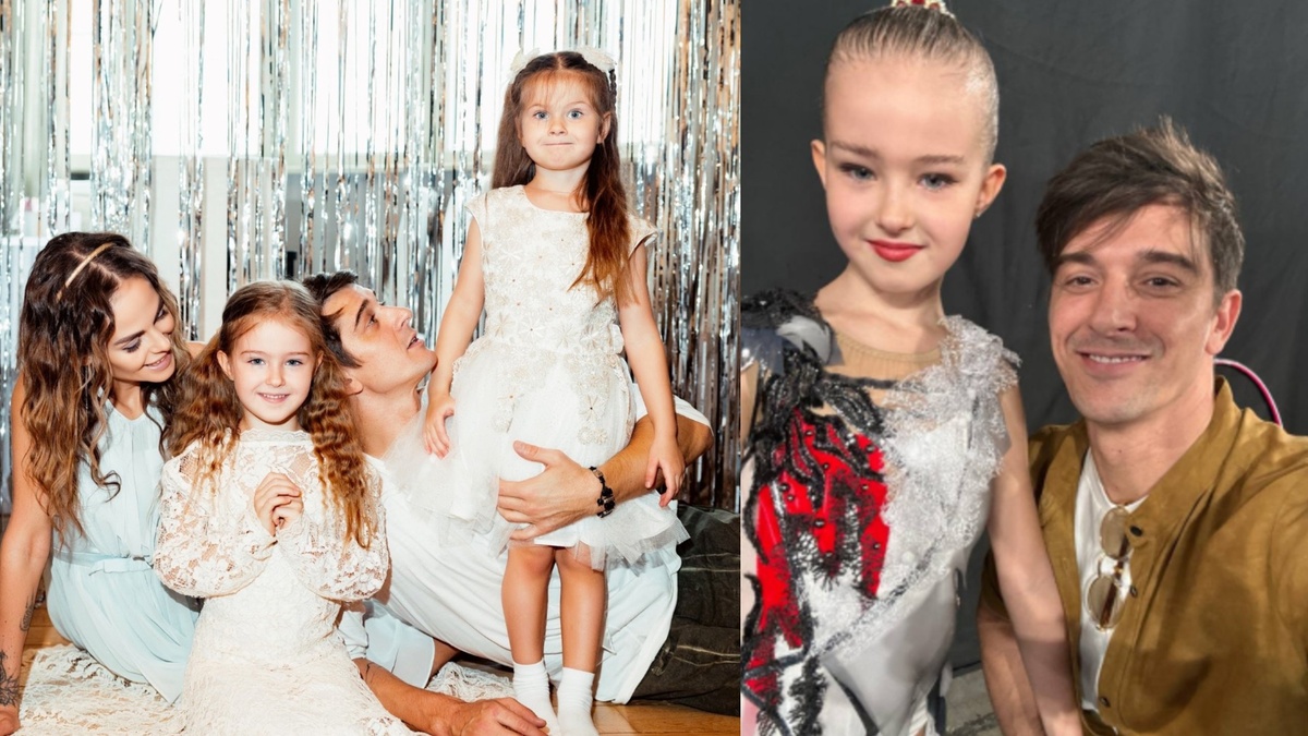 Станислав с семьей, со старшей дочкой Алексией (соревнования по гимнастике)