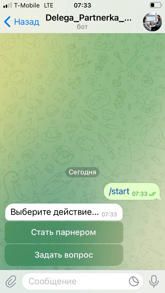 Чат бот парнерка сервиса "Делега"