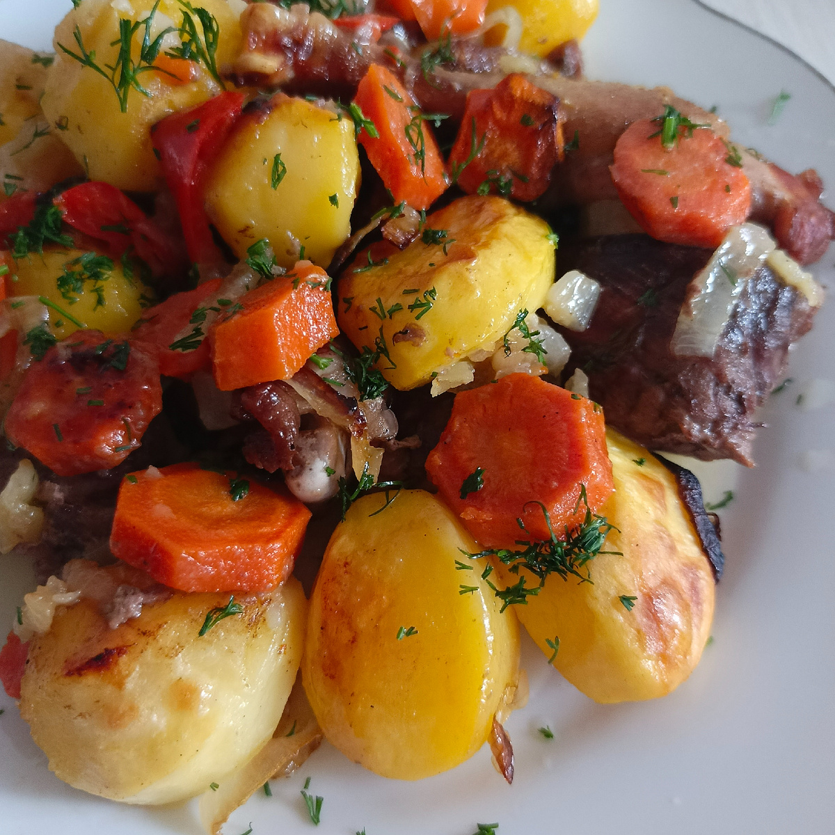 Овощи с уткой в пакете для запекания - фото автора