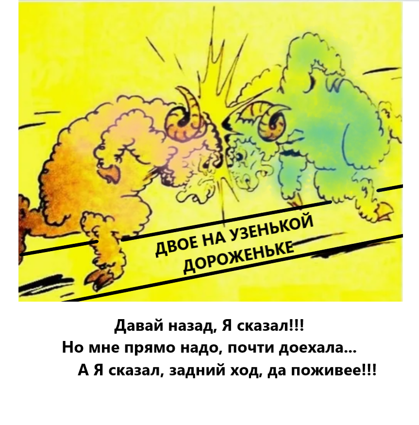 Примерно так это выглядело. Молодой чел шел на таран. А я - овен.