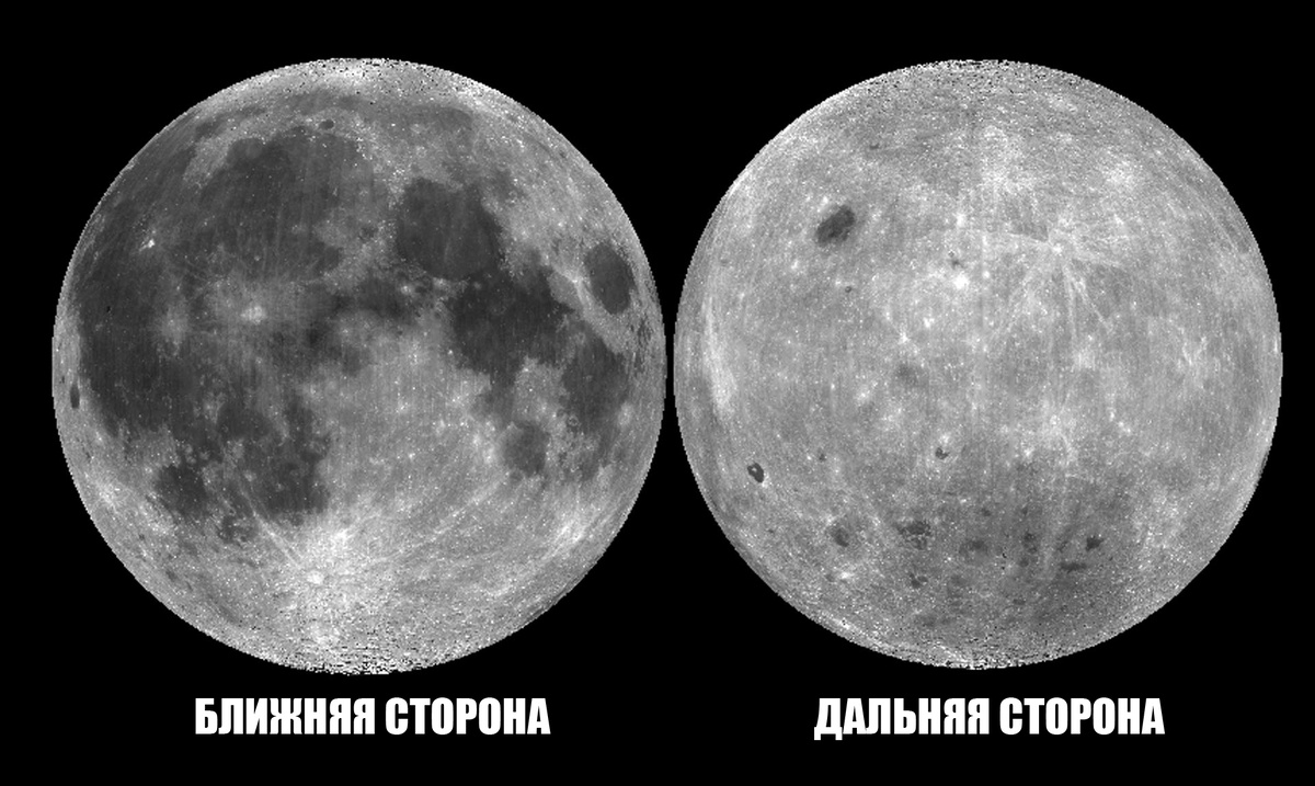  и дальняя стороны Луны, сфотографированные космическим аппаратом НАСА Clementine. Источник: NASA