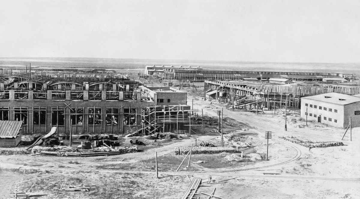 © Wikimedia Commons / public domain (Строительство Сибкомбайна, Новосибирск, 1930 г.)