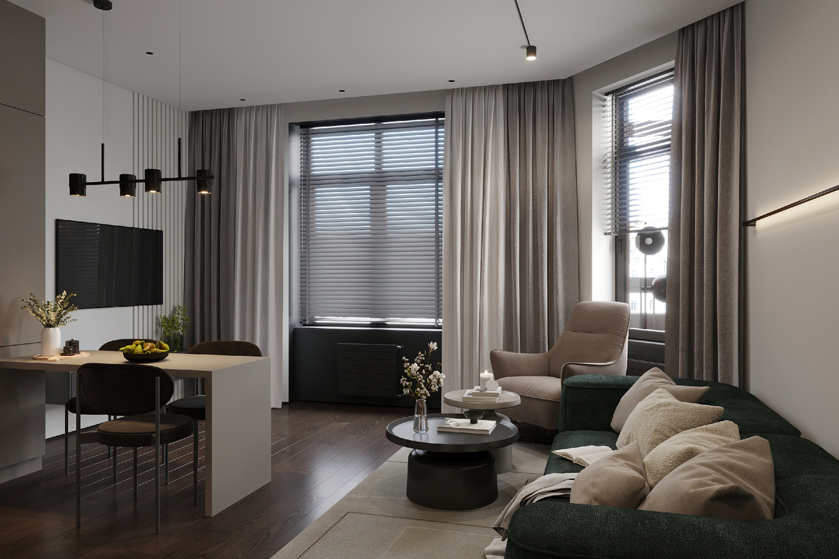 Кухня-гостиная. Проект GUSTAVE от студии дизайна и архитектуры БЮРО 14.41