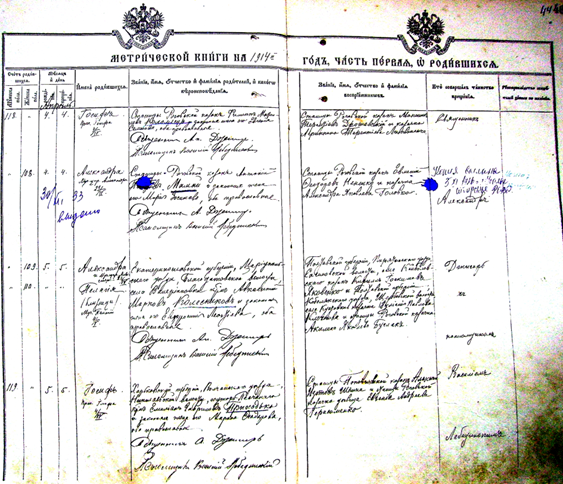 Запись о рождении Александры Ивановой Мамай.