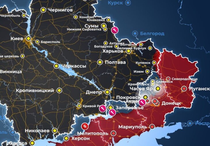     Карта линия боевого соприкосновения в ходе спецоперации. Источник: opermap.mash.ru.