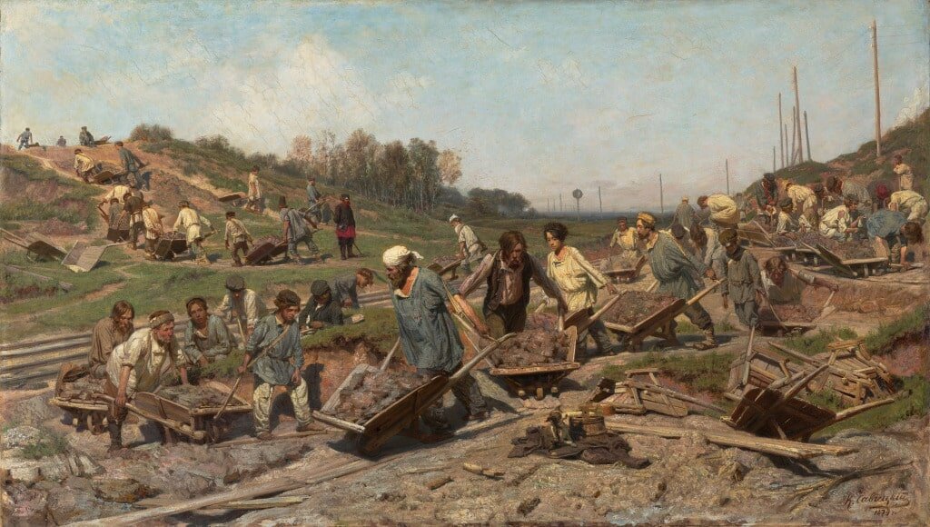 К.А. Савицкий «Ремонтные работы на железной дороге», 1874 © ГТГ