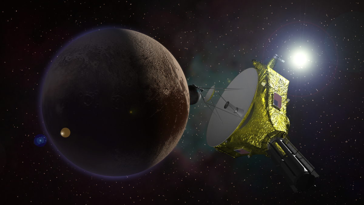 Станция New Horizons на фоне Плутона