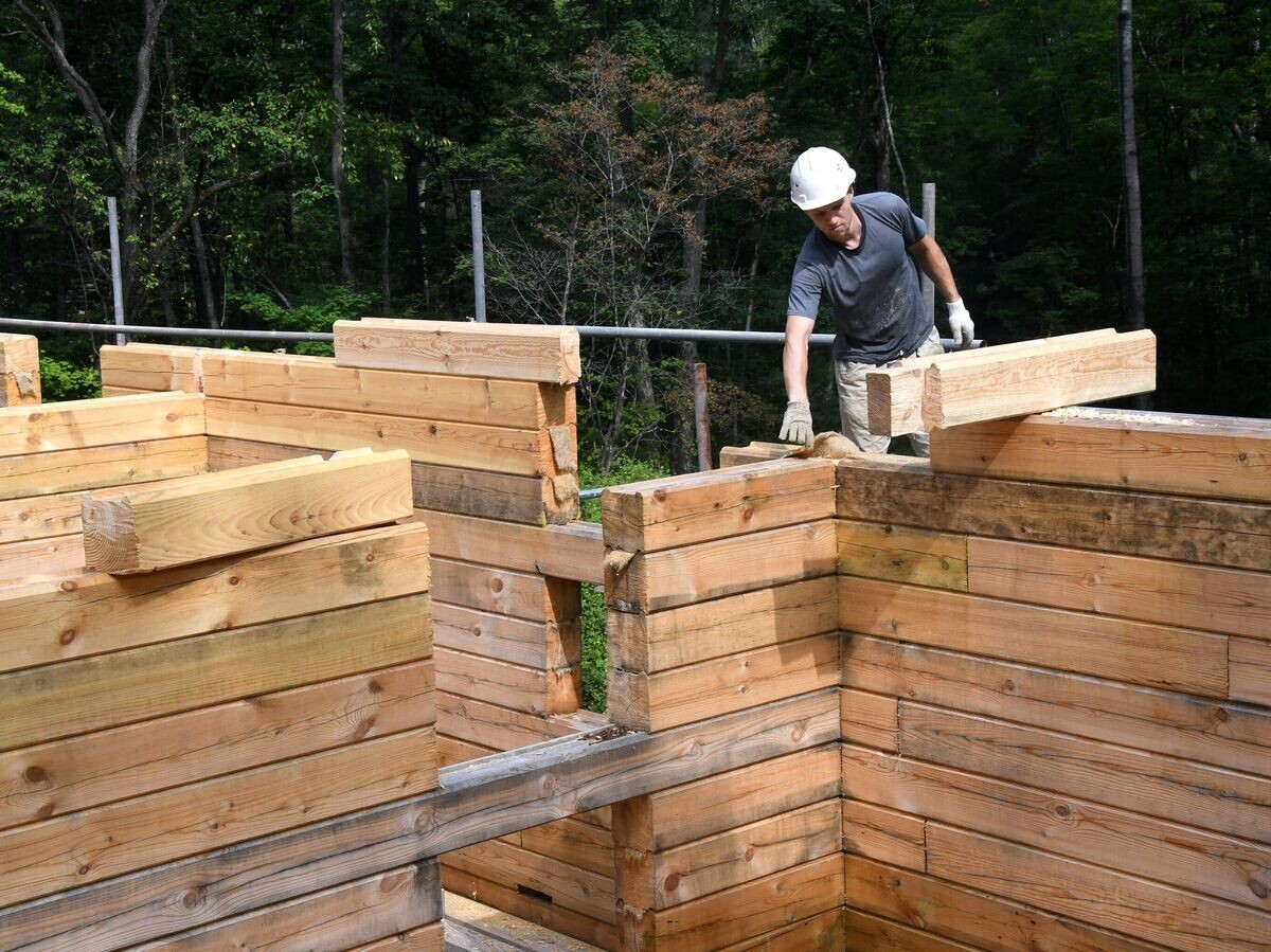    Строительство брусового дома© РИА Новости / Виталий Аньков