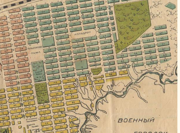 Фрагмент карты 1931 года. Тут обозначен старый ипподром и кладбище.  Улица Татарская пересекает его ровно посередине. 