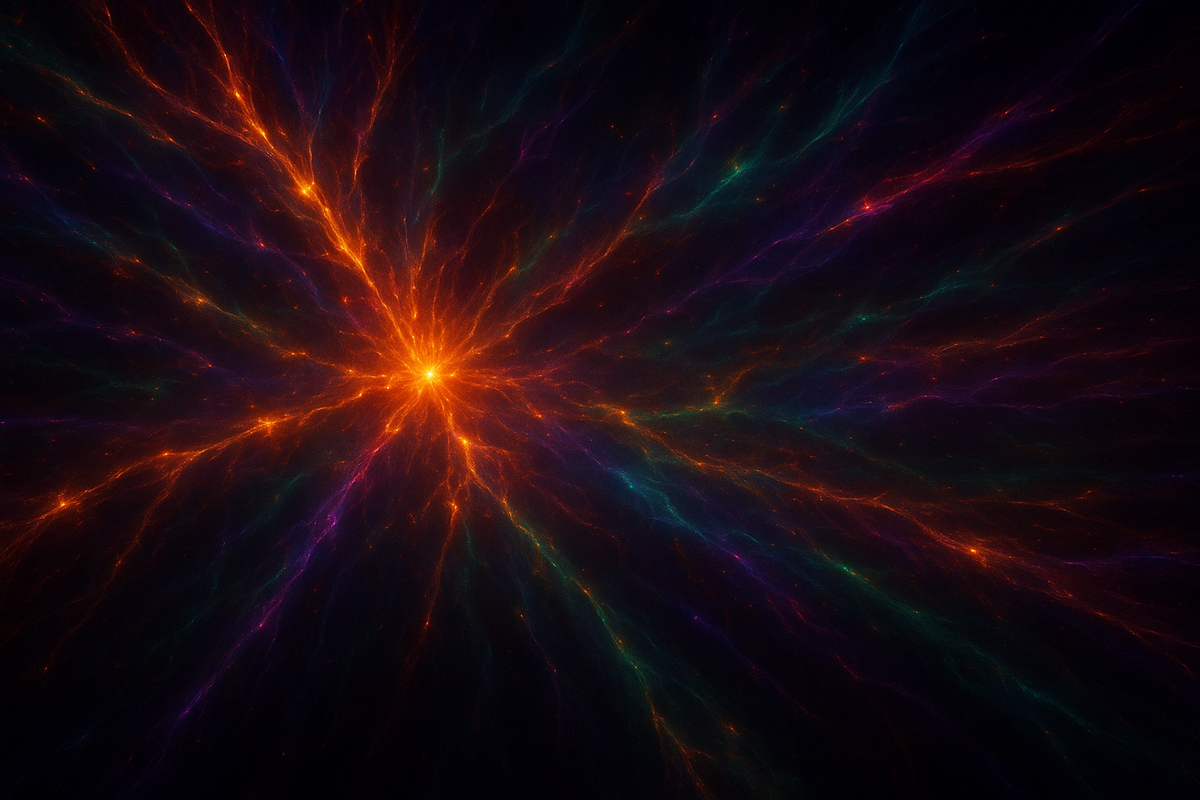 Визуализация крупномасштабной структуры Вселенной — филаменты из газа, соединяющие галактики