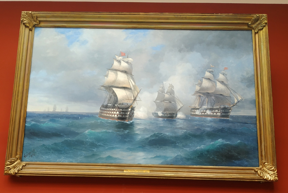 "Бриг «Меркурий», атакованный двумя турецкими кораблями". Название картины. Фото автора. 