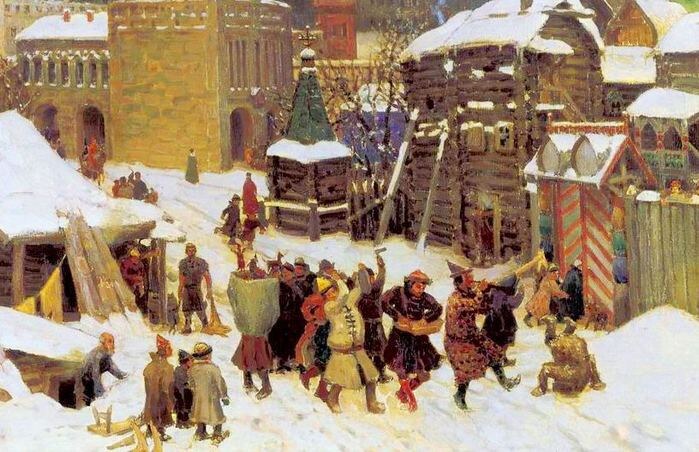 Васнецов А. М. "Всехсвятский каменный мост. Москва конца XVII века. Скоморохи." (1901) (Источник: livejournal.com)