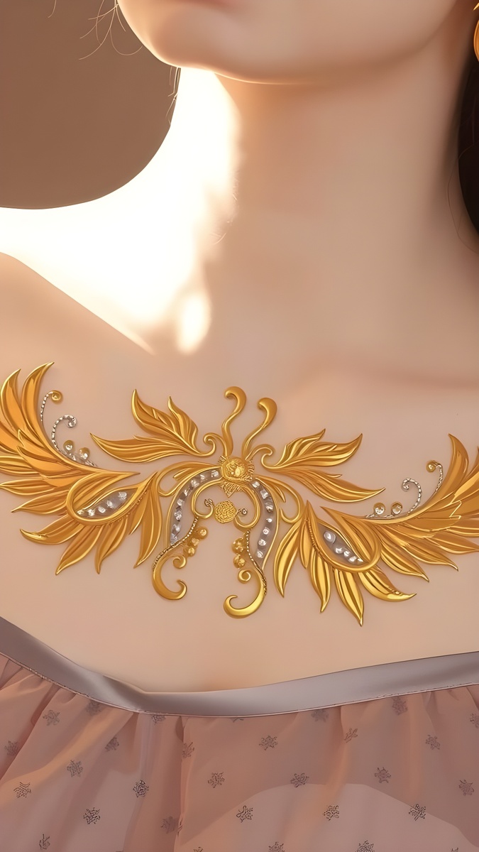 На груди. Иллюстрация создана с помощью нейросетей DreamAl и Flux Schnell и программы Photoshop.
