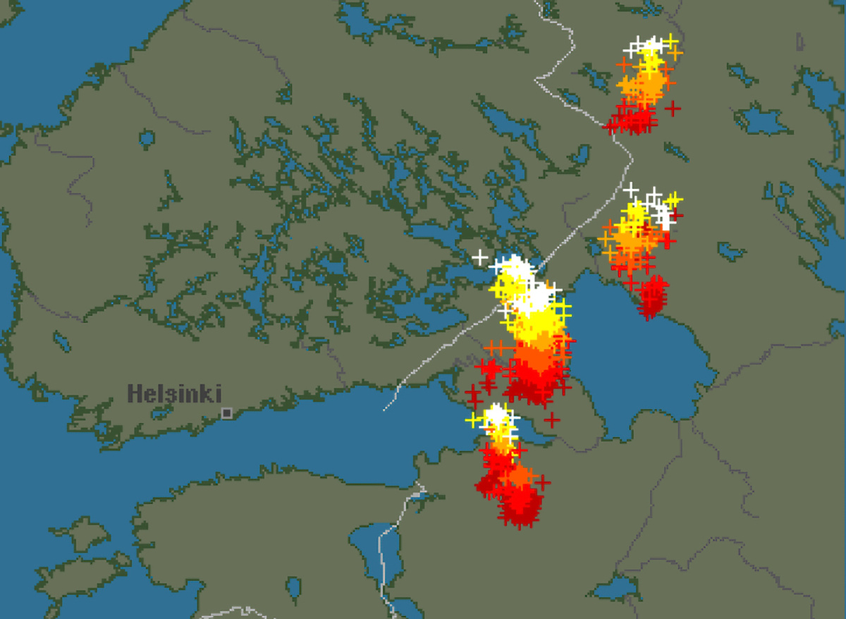 Фрагмент карты с сайта www.blitzortung.org